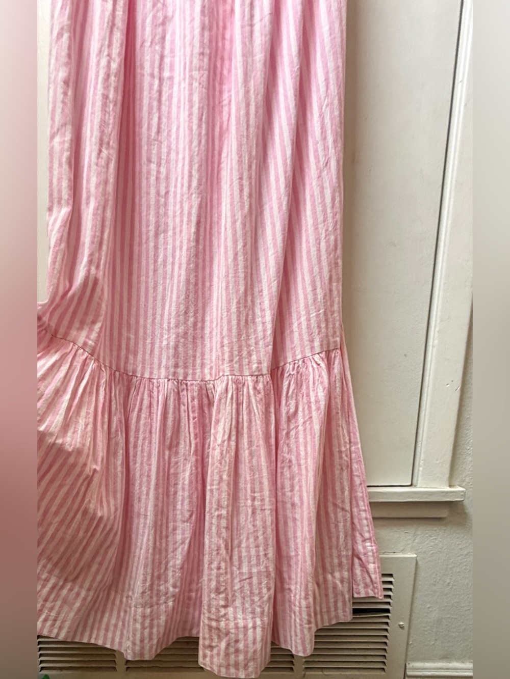 Tessora 100% Cotton Pink White Striped Preppy Cut Out Halter Maxi Dress Small - Picture 14 of 16